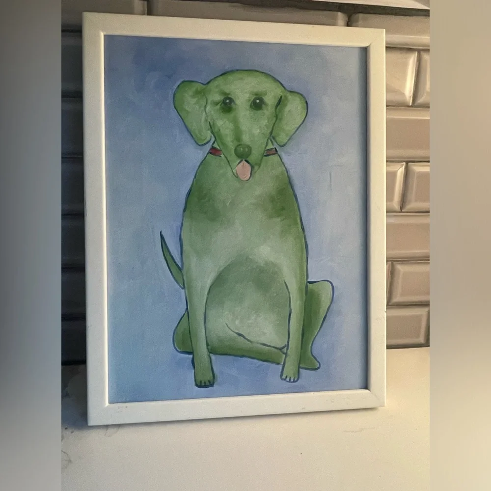 Vintage Pottery Barn kids green frames dog picture 17x13